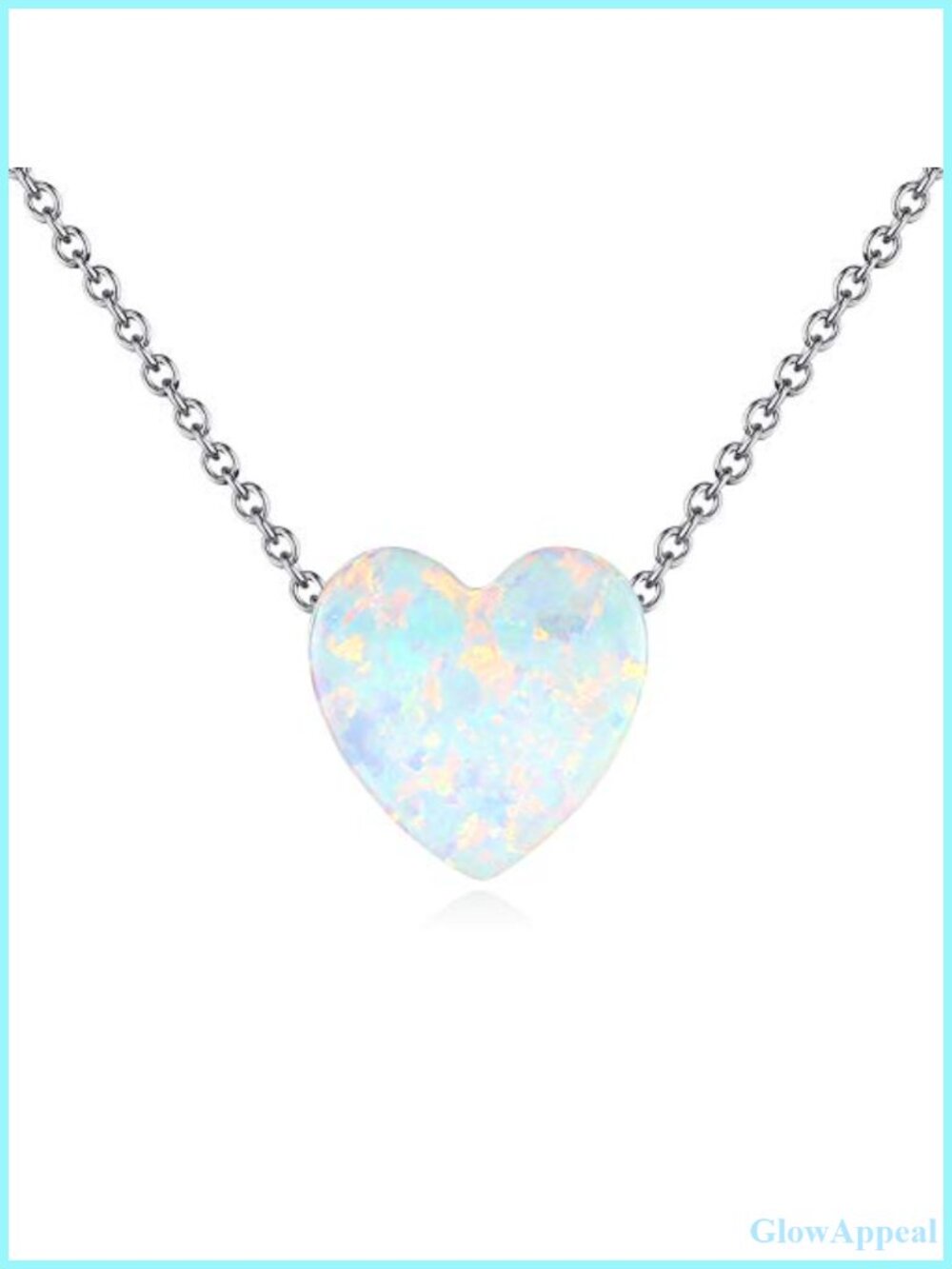 Sterling Silver Opal Love Heart Pendant Necklace Adjustable 16-18 Inches